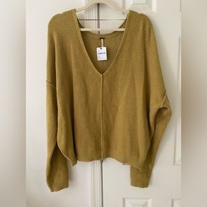 Free People Green/Yellow V-Neck Sweater